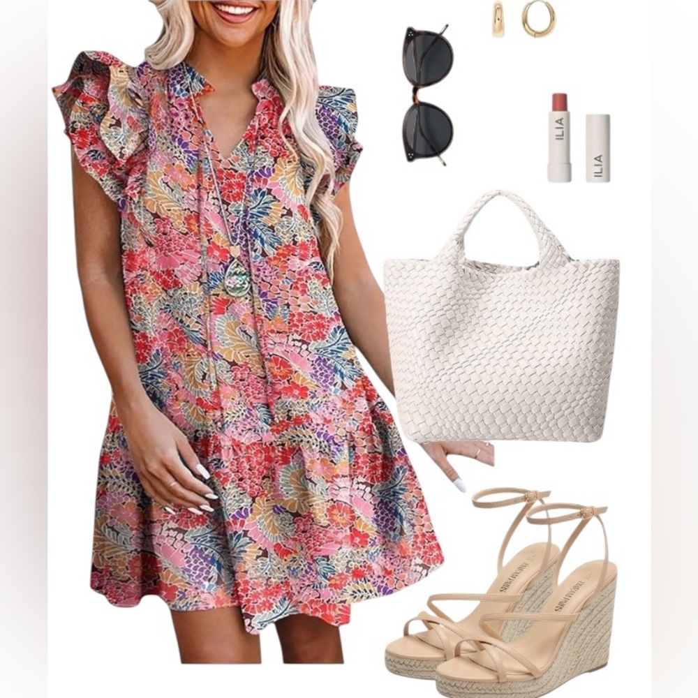 Dokotoo V-Neck Drawstring Ruffle Cap Short Sleeve Mini Dress, Size: L - Picture 3 of 6